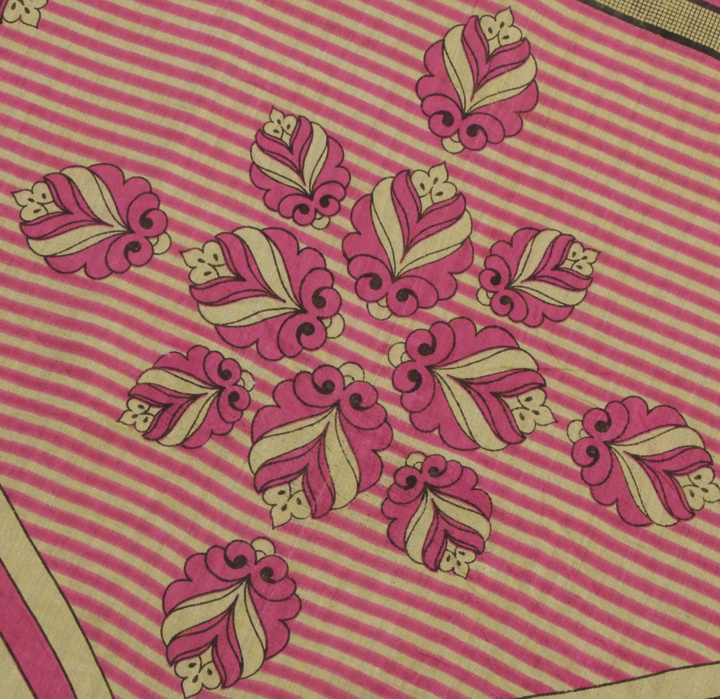 Sushila Vintage Green Saree 100% Pure Cotton Printed Stripes Soft Craft Fabric