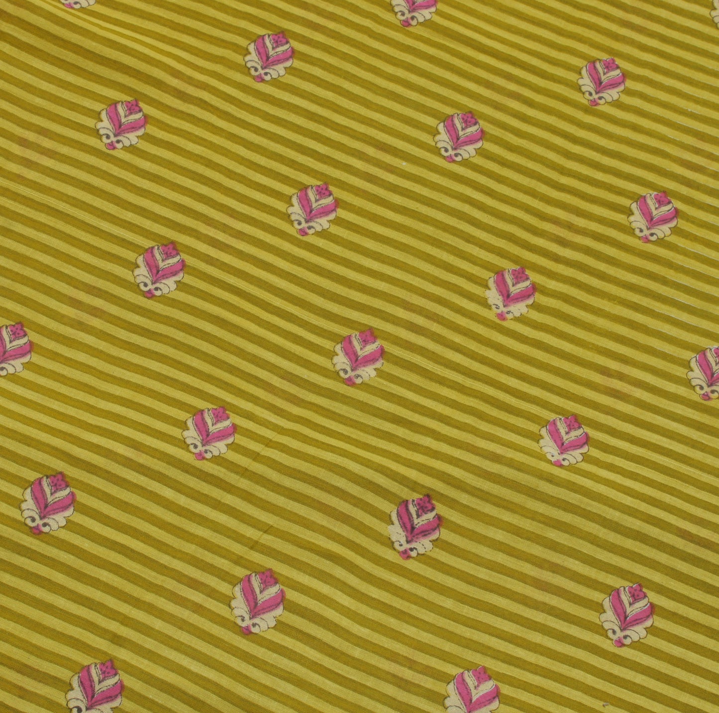 Sushila Vintage Green Saree 100% Pure Cotton Printed Stripes Soft Craft Fabric