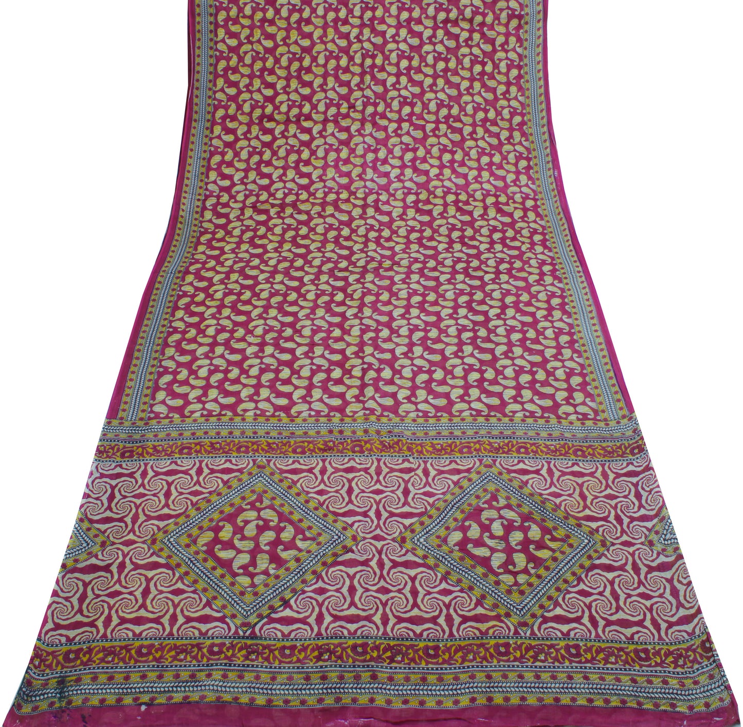 Sushila Vintage Purple Saree 100% Pure Cotton Printed Paisley Craft Sari Fabric