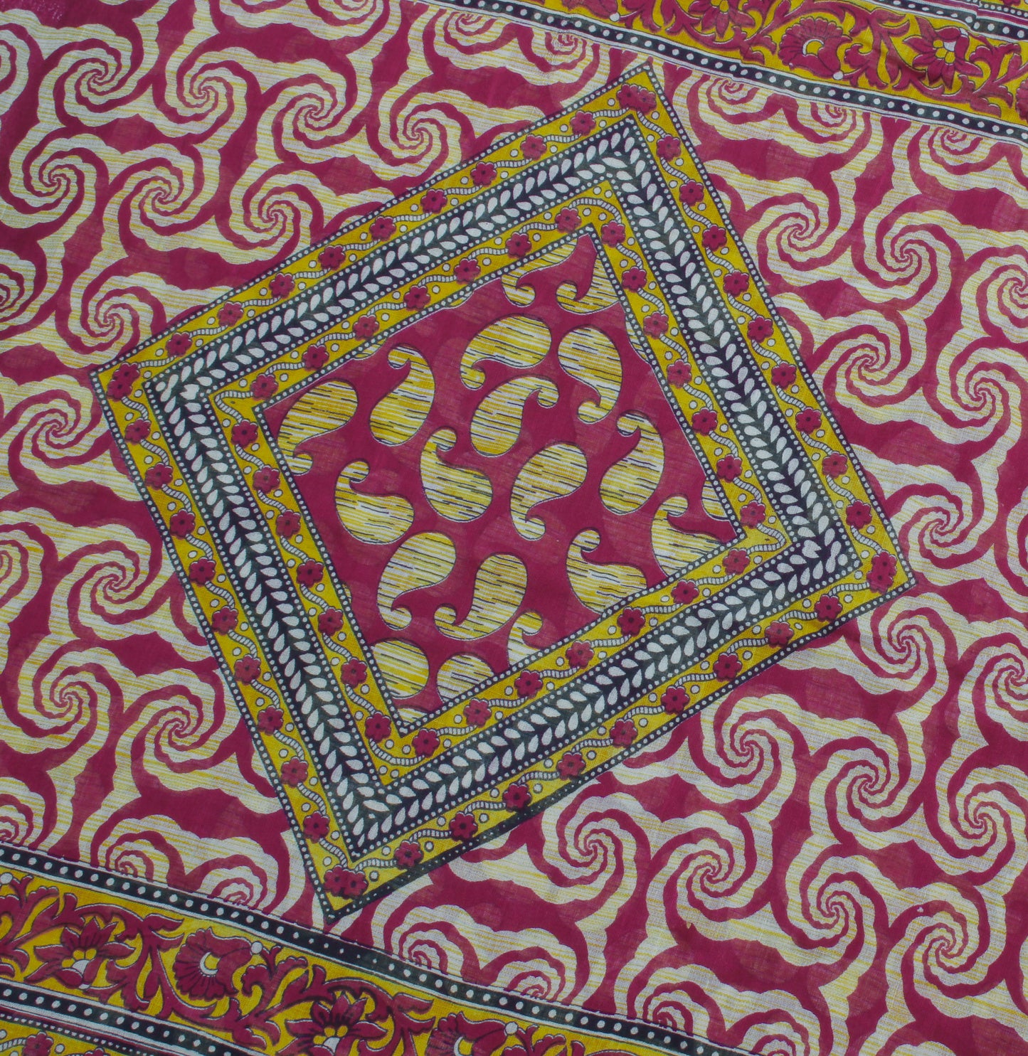 Sushila Vintage Purple Saree 100% Pure Cotton Printed Paisley Craft Sari Fabric