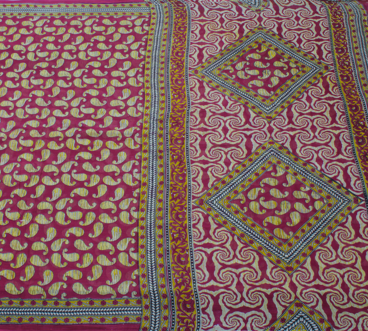 Sushila Vintage Purple Saree 100% Pure Cotton Printed Paisley Craft Sari Fabric