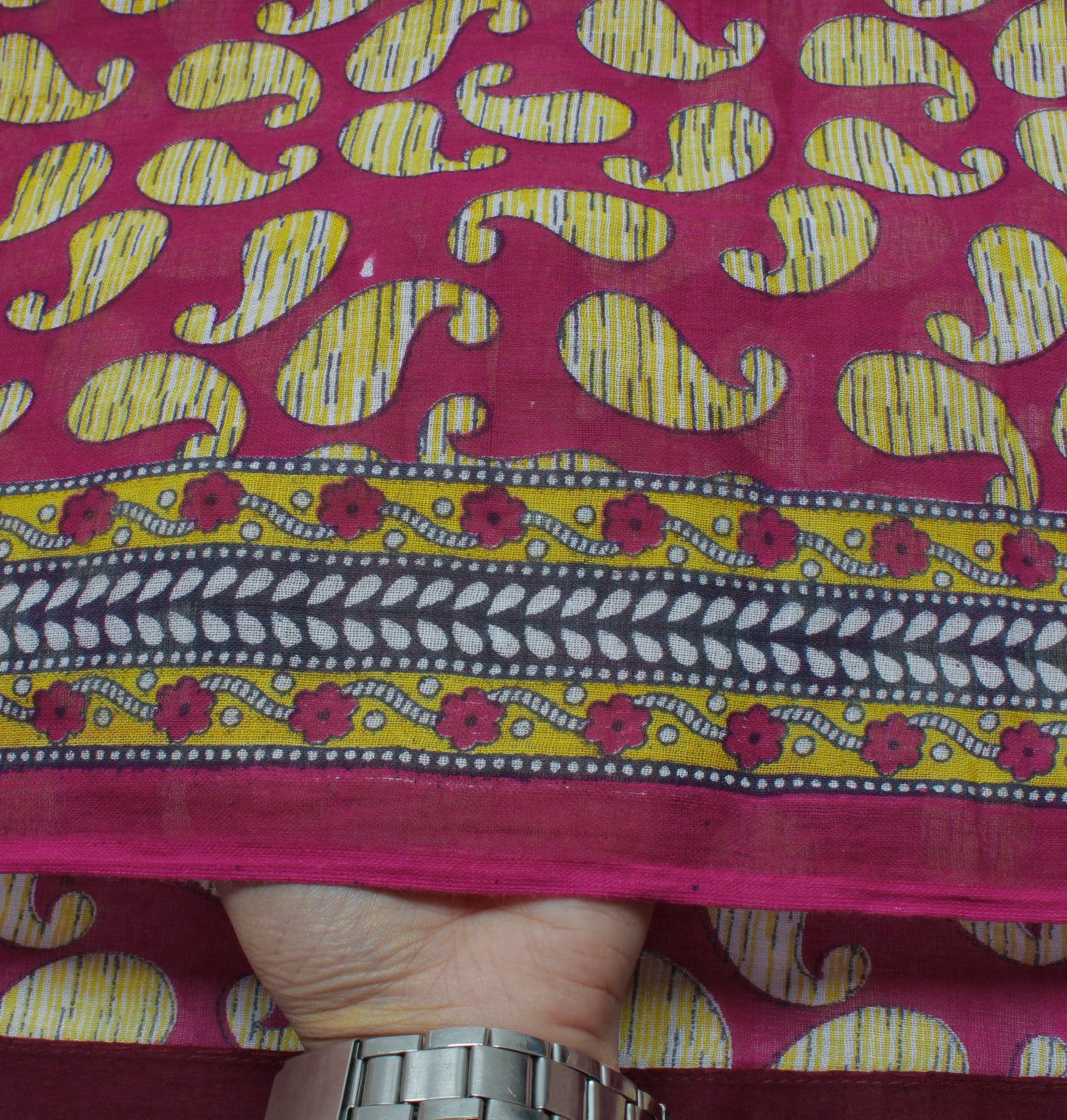 Sushila Vintage Purple Saree 100% Pure Cotton Printed Paisley Craft Sari Fabric
