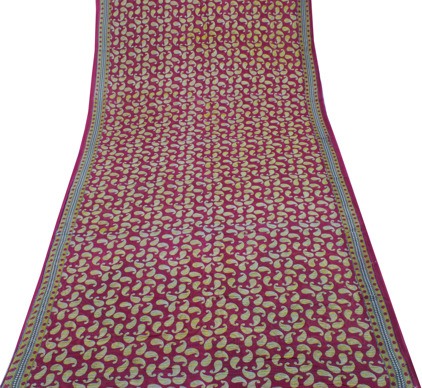 Sushila Vintage Purple Saree 100% Pure Cotton Printed Paisley Craft Sari Fabric