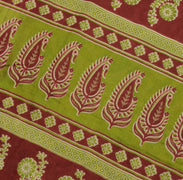Sushila Vintage Green Saree 100% Pure Cotton Printed Floral Soft Craft Fabric