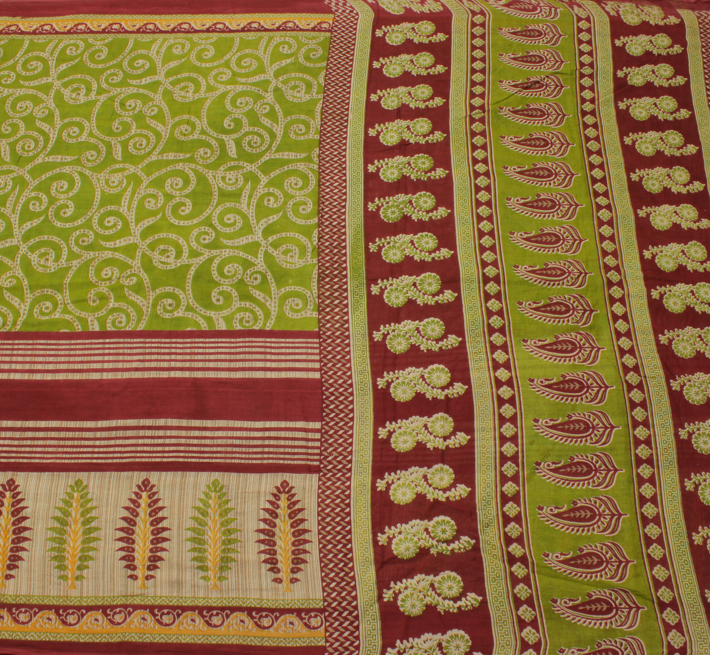 Sushila Vintage Green Saree 100% Pure Cotton Printed Floral Soft Craft Fabric