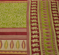 Sushila Vintage Green Saree 100% Pure Cotton Printed Floral Soft Craft Fabric