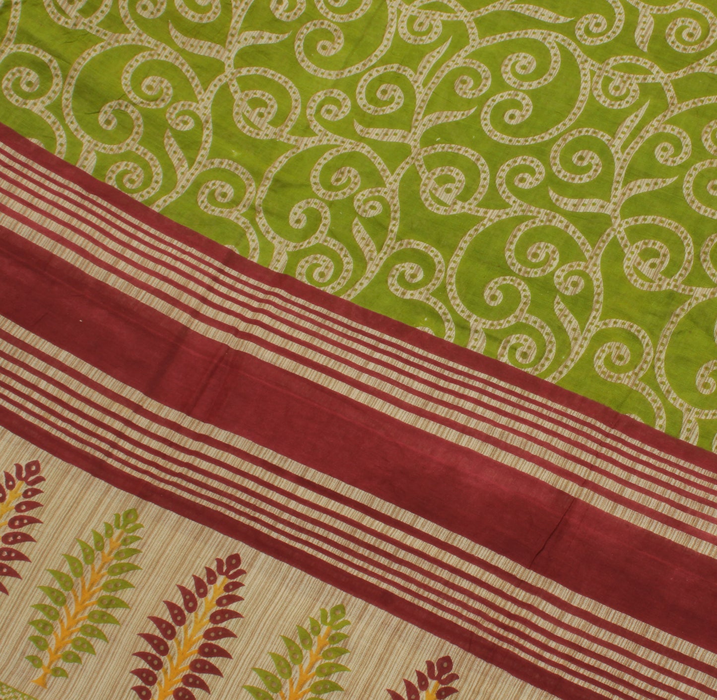 Sushila Vintage Green Saree 100% Pure Cotton Printed Floral Soft Craft Fabric