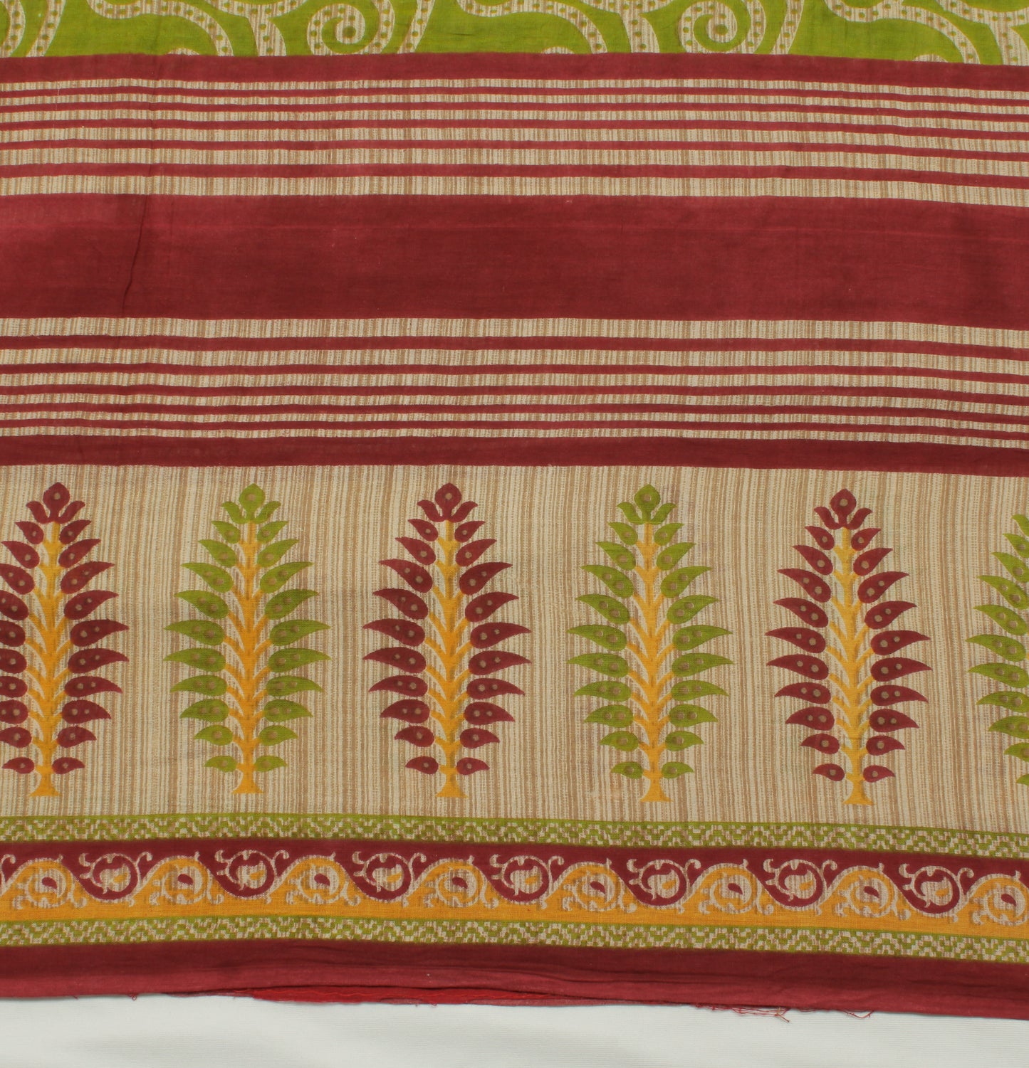 Sushila Vintage Green Saree 100% Pure Cotton Printed Floral Soft Craft Fabric