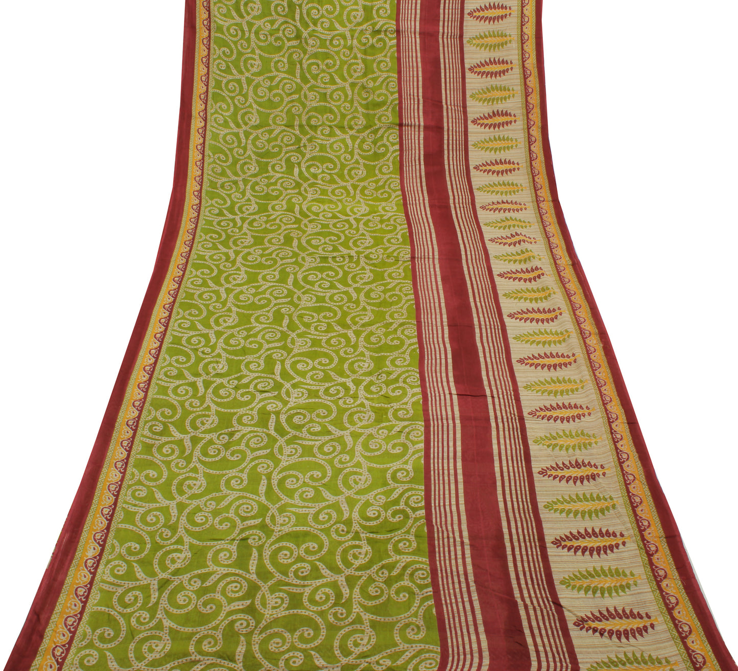 Sushila Vintage Green Saree 100% Pure Cotton Printed Floral Soft Craft Fabric