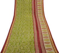 Sushila Vintage Green Saree 100% Pure Cotton Printed Floral Soft Craft Fabric