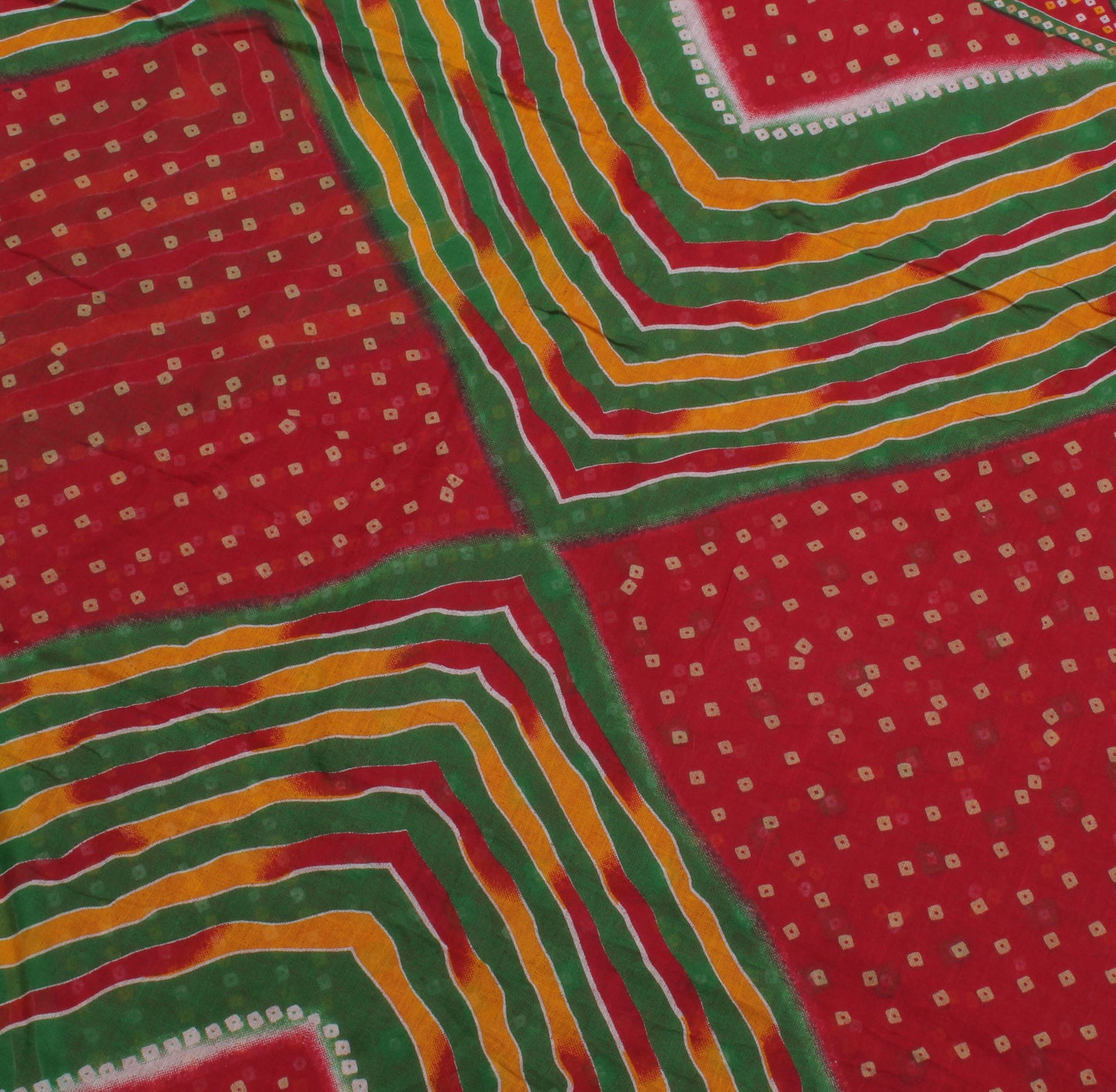 Sushila Vintage Red Saree 100% Pure Cotton Bandhani Printed Soft Craft Fabric