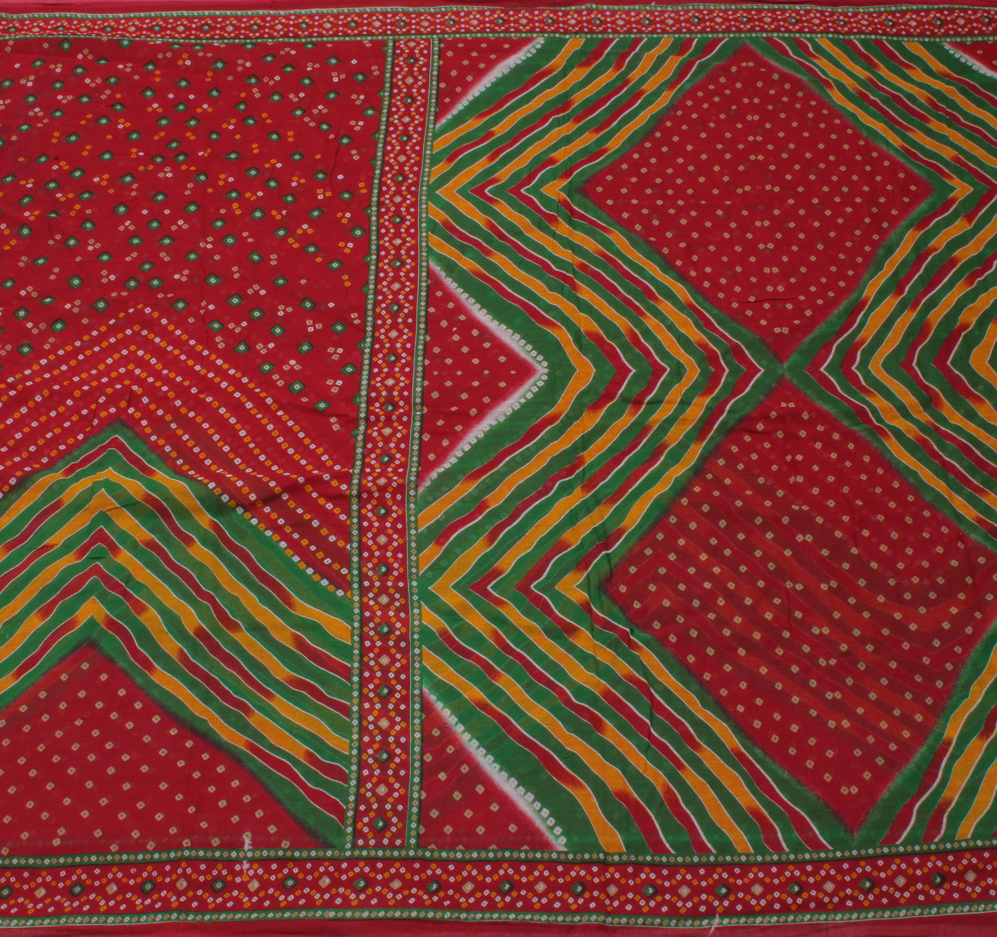 Sushila Vintage Red Saree 100% Pure Cotton Bandhani Printed Soft Craft Fabric