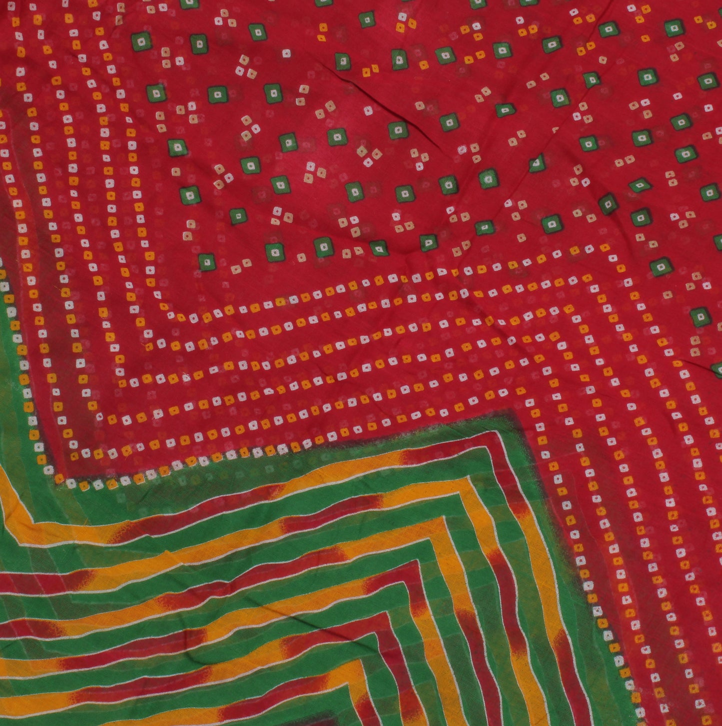 Sushila Vintage Red Saree 100% Pure Cotton Bandhani Printed Soft Craft Fabric