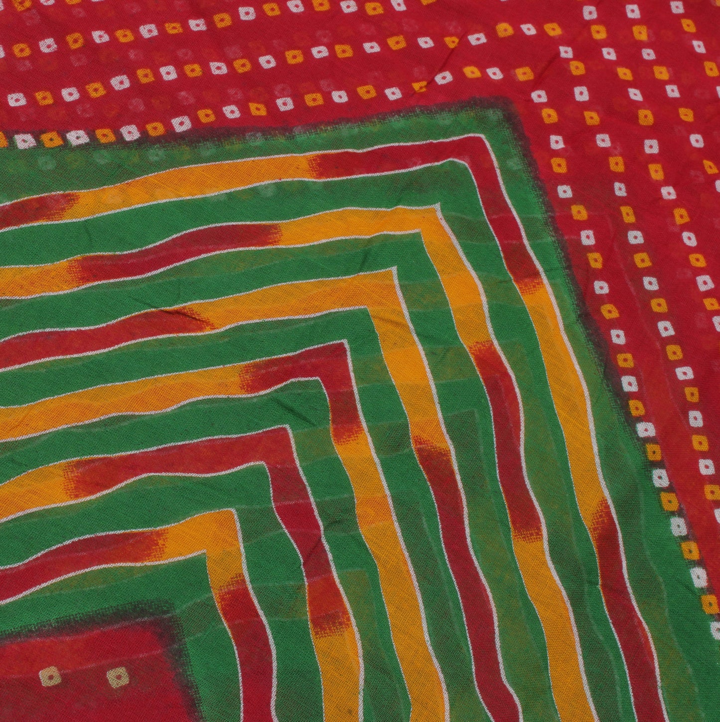 Sushila Vintage Red Saree 100% Pure Cotton Bandhani Printed Soft Craft Fabric