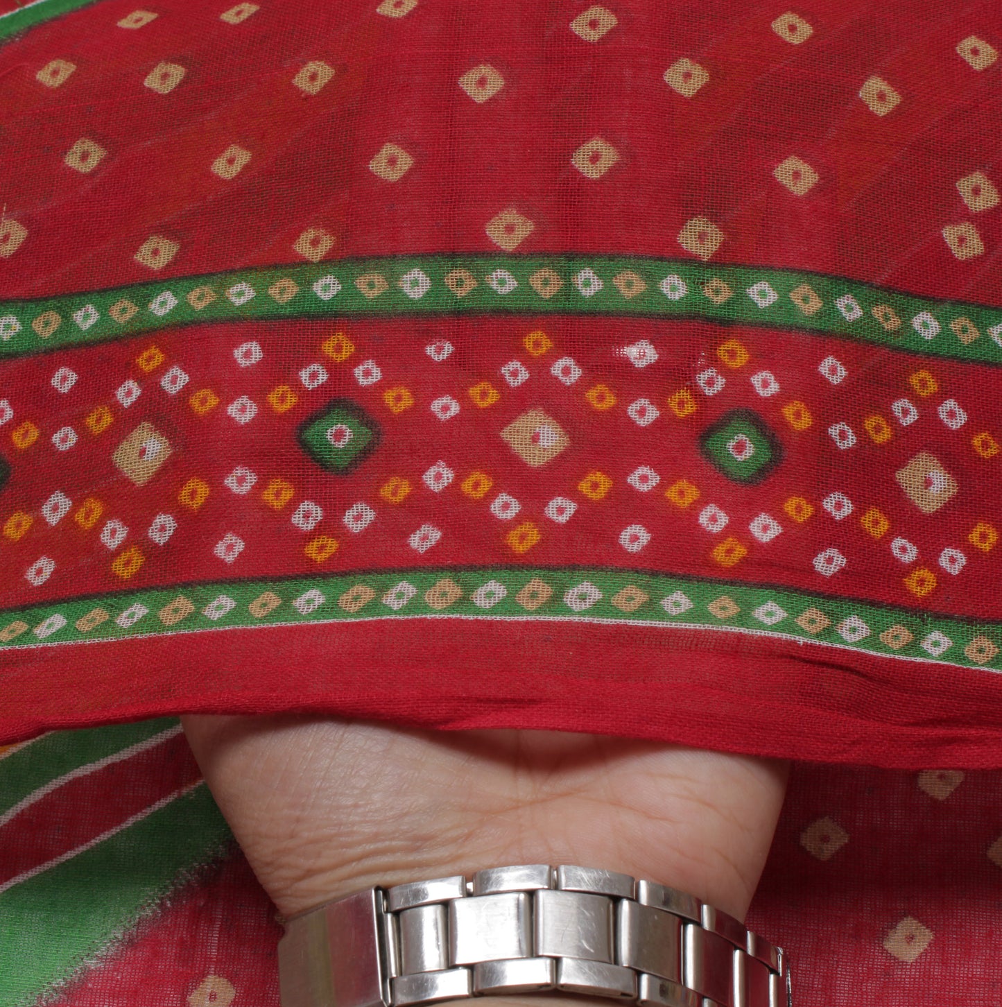Sushila Vintage Red Saree 100% Pure Cotton Bandhani Printed Soft Craft Fabric