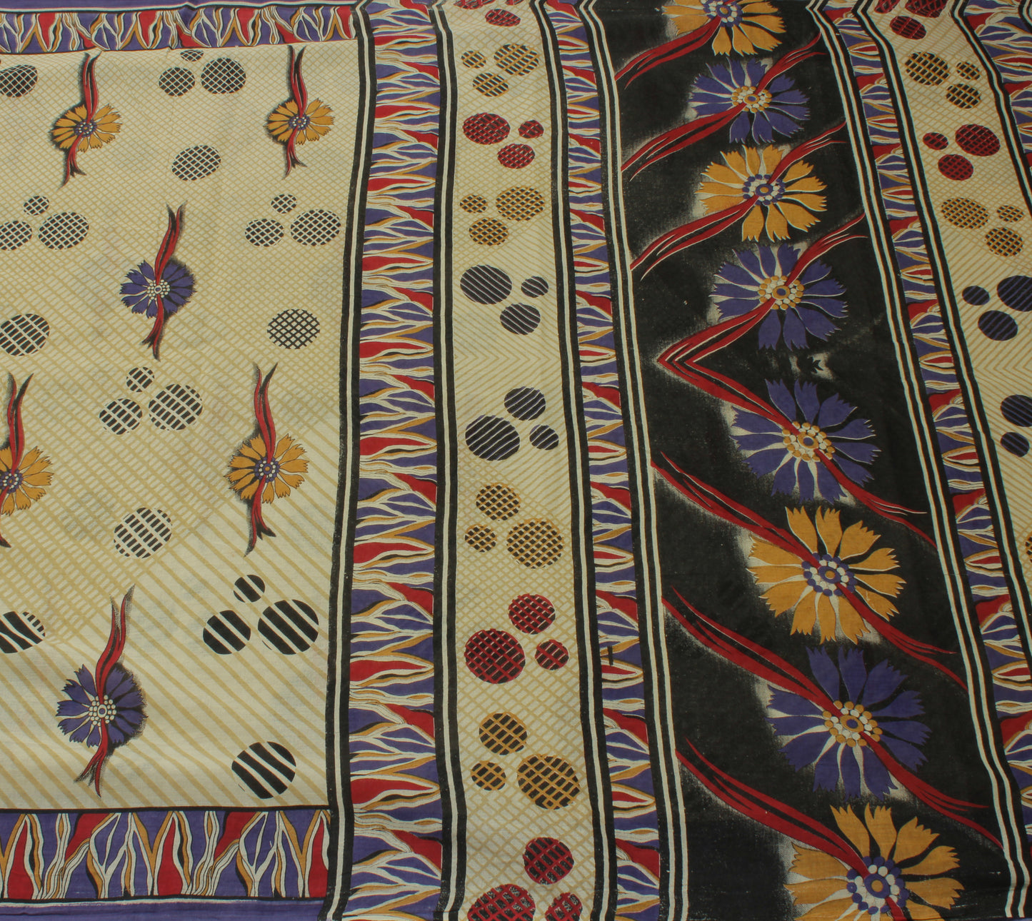 Sushila Vintage Cream Indian Saree 100% Pure Cotton Printed Soft Craft Fabric
