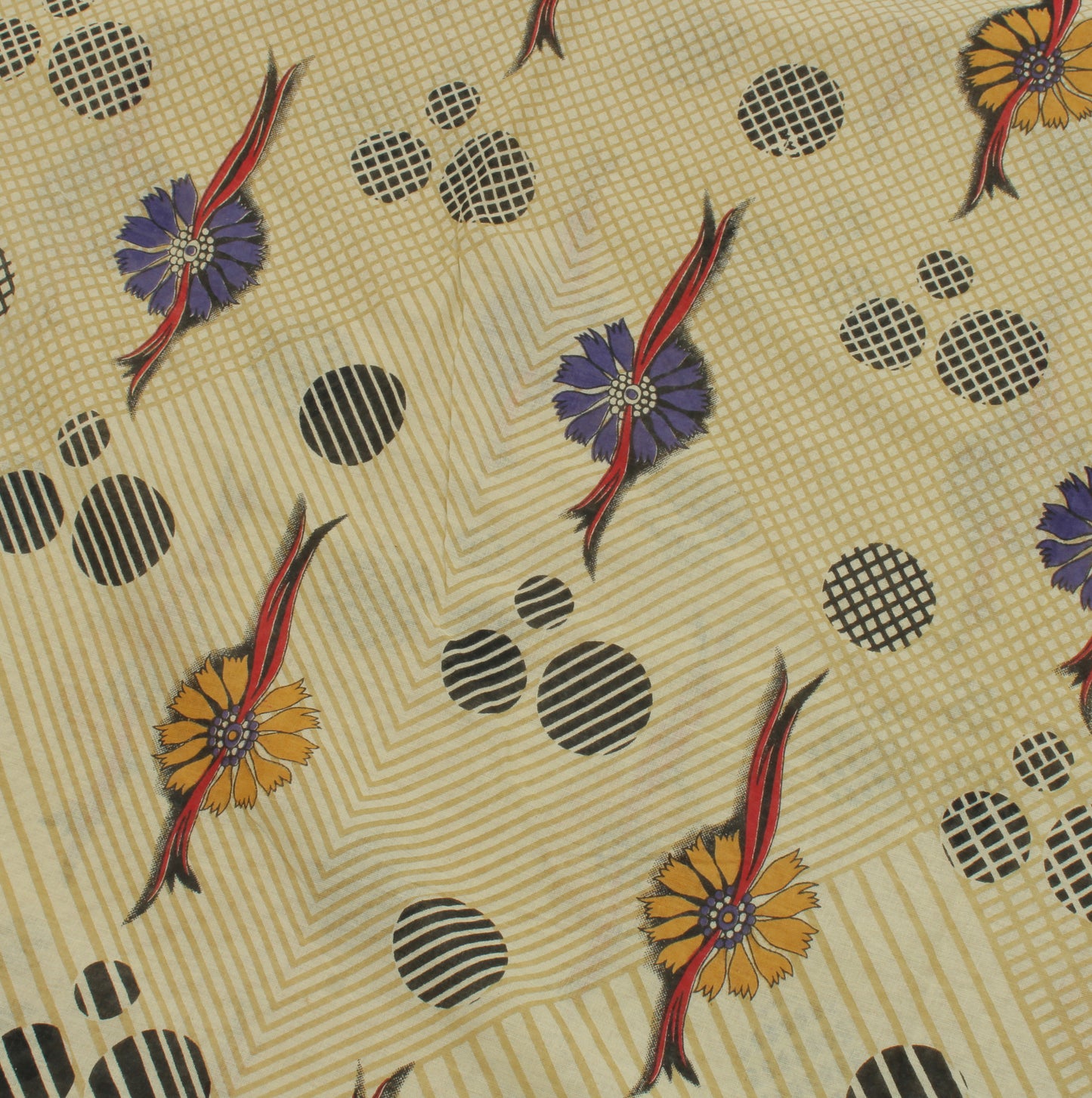 Sushila Vintage Cream Indian Saree 100% Pure Cotton Printed Soft Craft Fabric