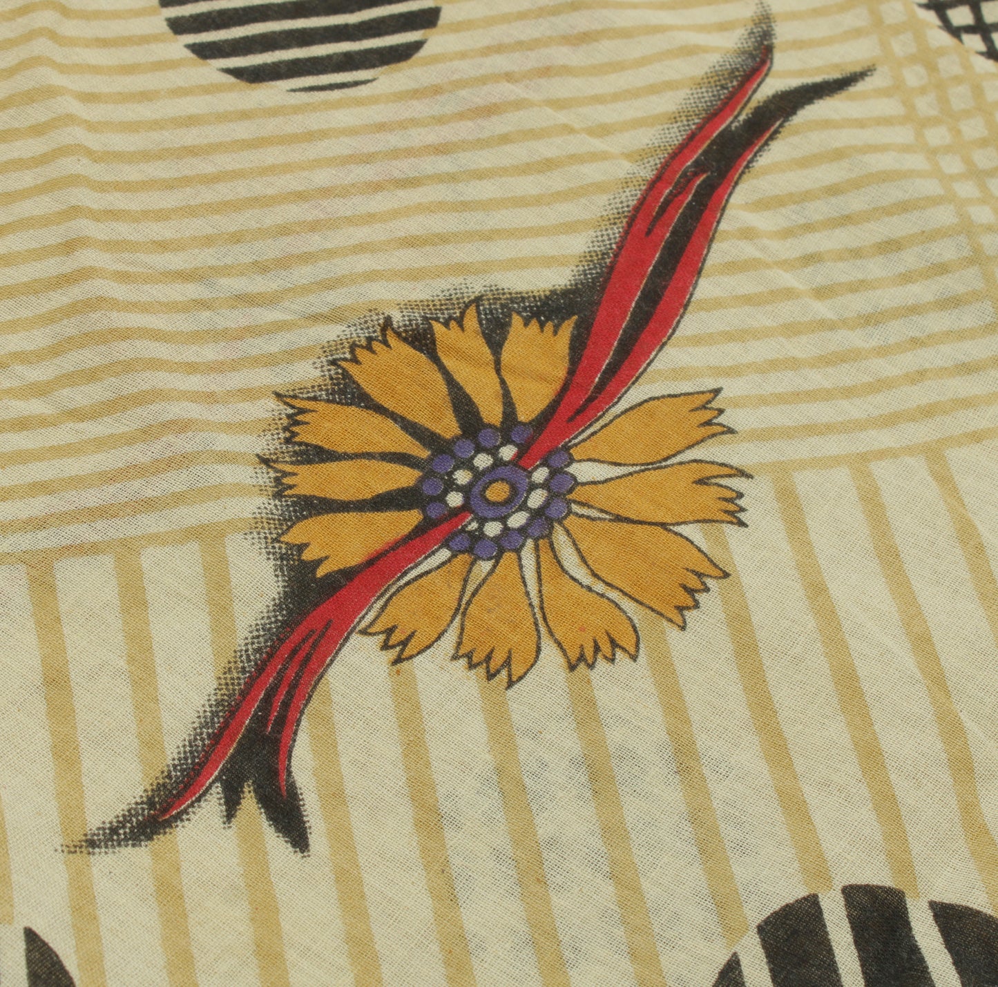 Sushila Vintage Cream Indian Saree 100% Pure Cotton Printed Soft Craft Fabric