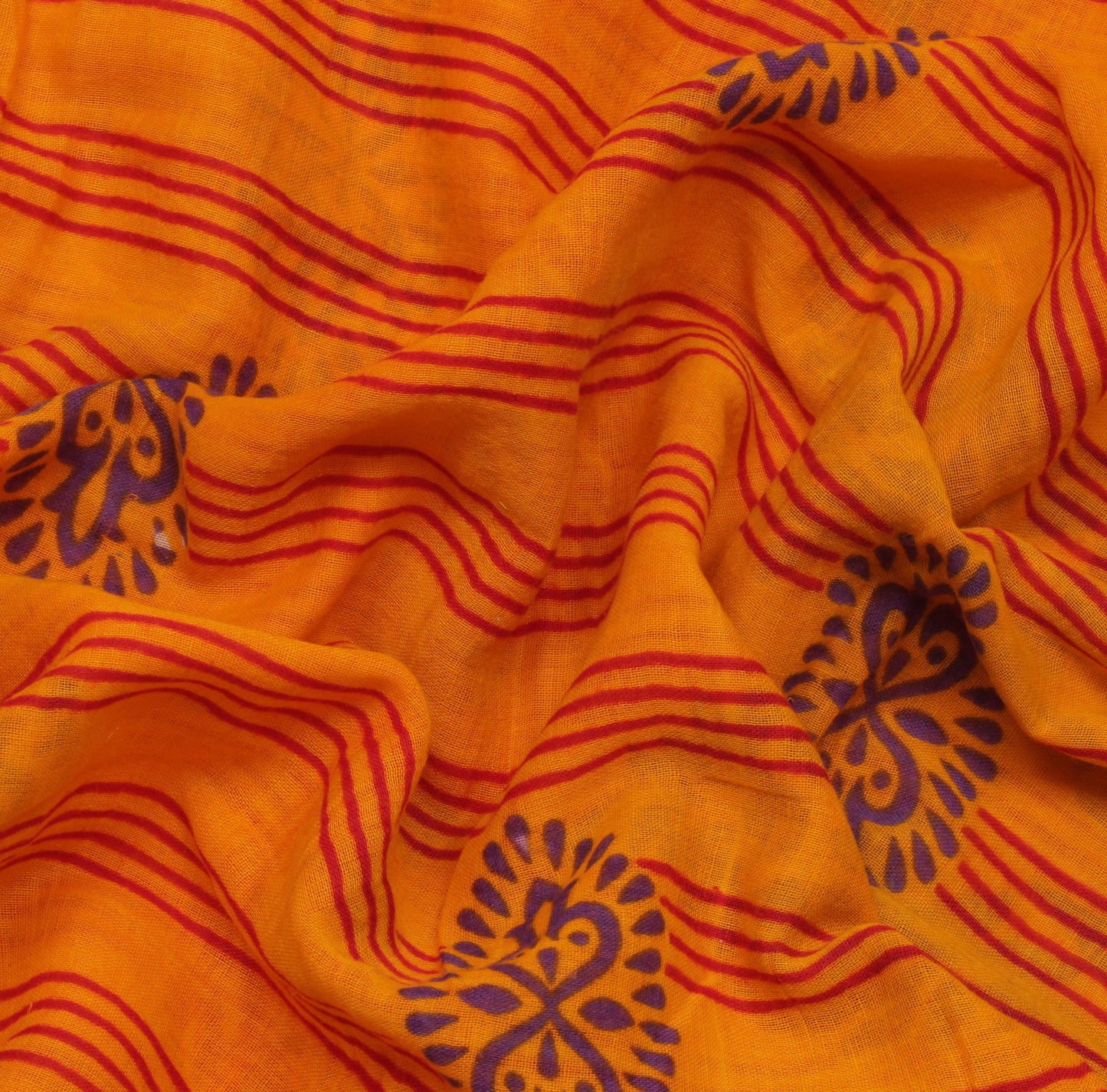 Sushila Vintage Orange Saree 100% Pure Cotton Printed Stripes Soft Craft Fabric