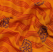 Sushila Vintage Orange Saree 100% Pure Cotton Printed Stripes Soft Craft Fabric
