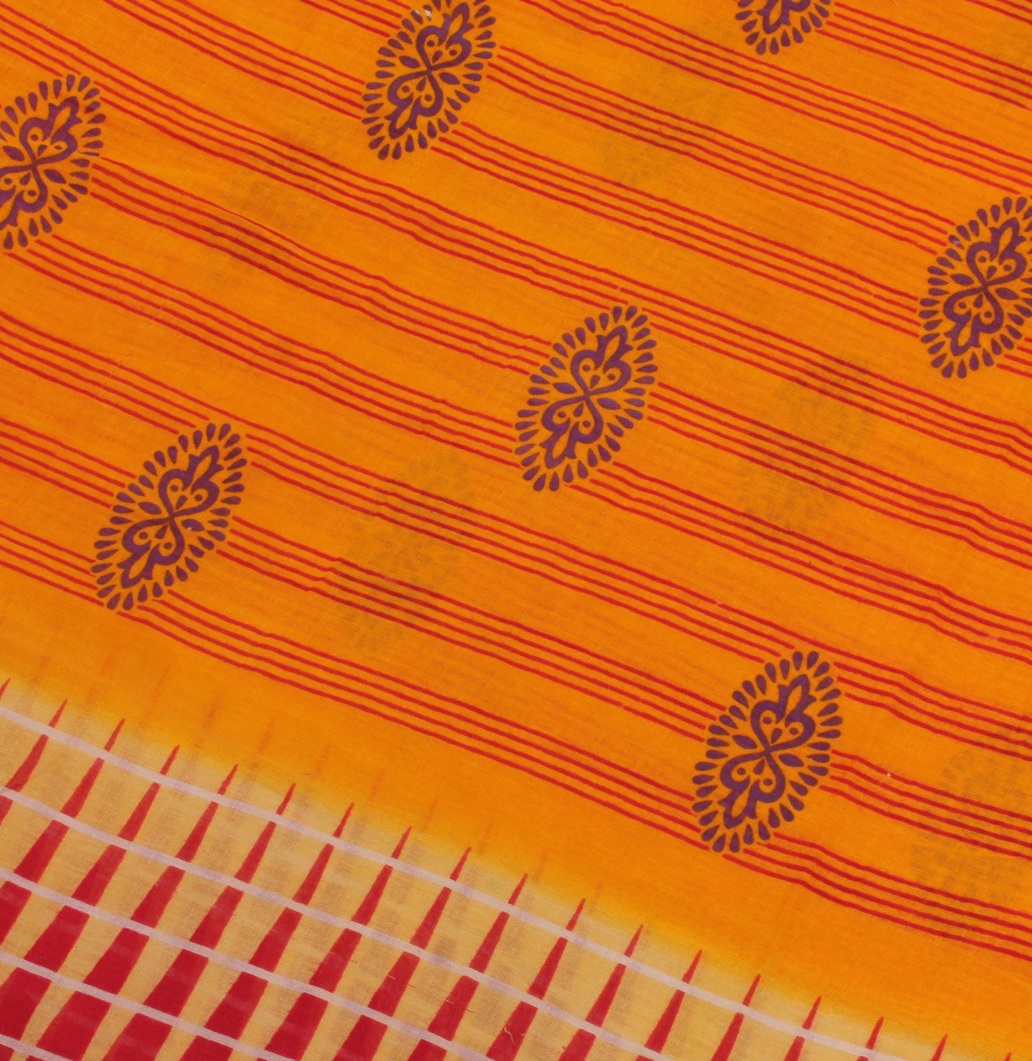 Sushila Vintage Orange Saree 100% Pure Cotton Printed Stripes Soft Craft Fabric