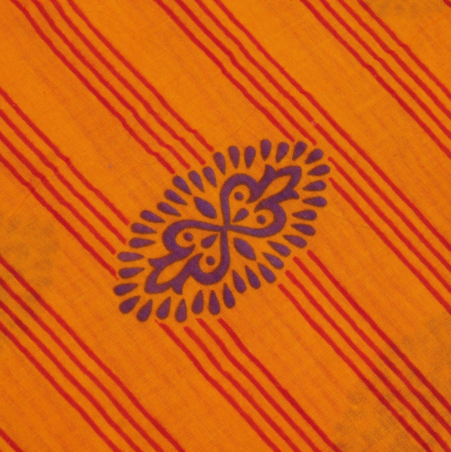 Sushila Vintage Orange Saree 100% Pure Cotton Printed Stripes Soft Craft Fabric