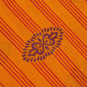 Sushila Vintage Orange Saree 100% Pure Cotton Printed Stripes Soft Craft Fabric