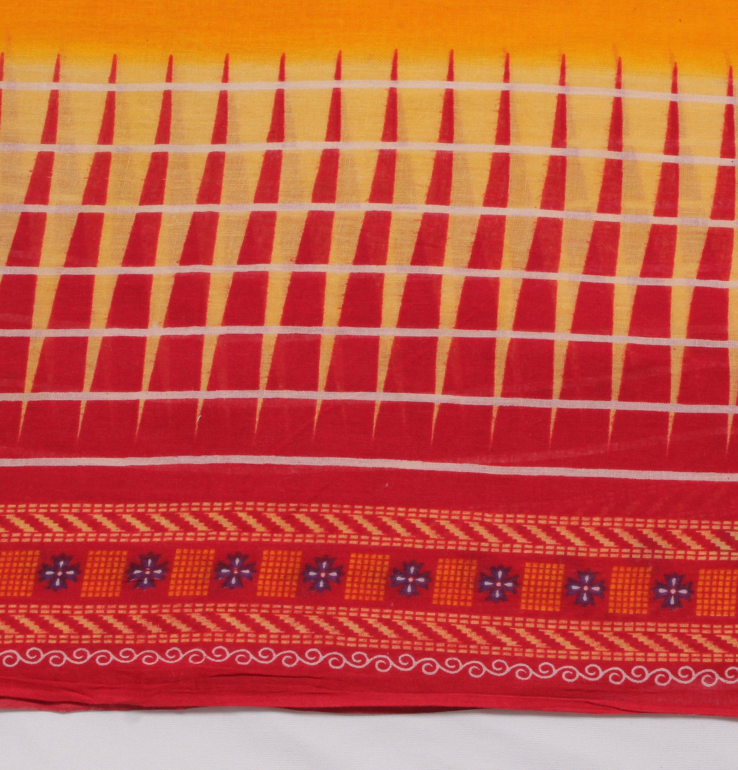 Sushila Vintage Orange Saree 100% Pure Cotton Printed Stripes Soft Craft Fabric