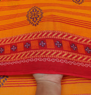 Sushila Vintage Orange Saree 100% Pure Cotton Printed Stripes Soft Craft Fabric