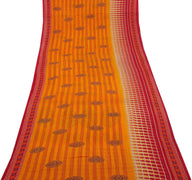 Sushila Vintage Orange Saree 100% Pure Cotton Printed Stripes Soft Craft Fabric