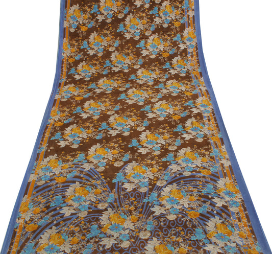 Sushila Vintage Brown Saree 100% Pure Cotton Printed Floral Soft Craft Fabric
