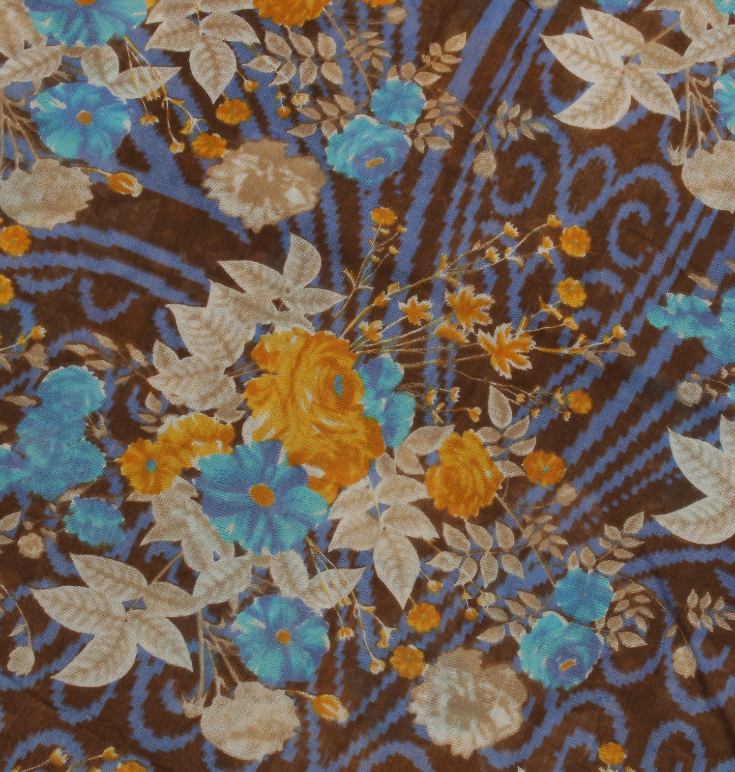 Sushila Vintage Brown Saree 100% Pure Cotton Printed Floral Soft Craft Fabric