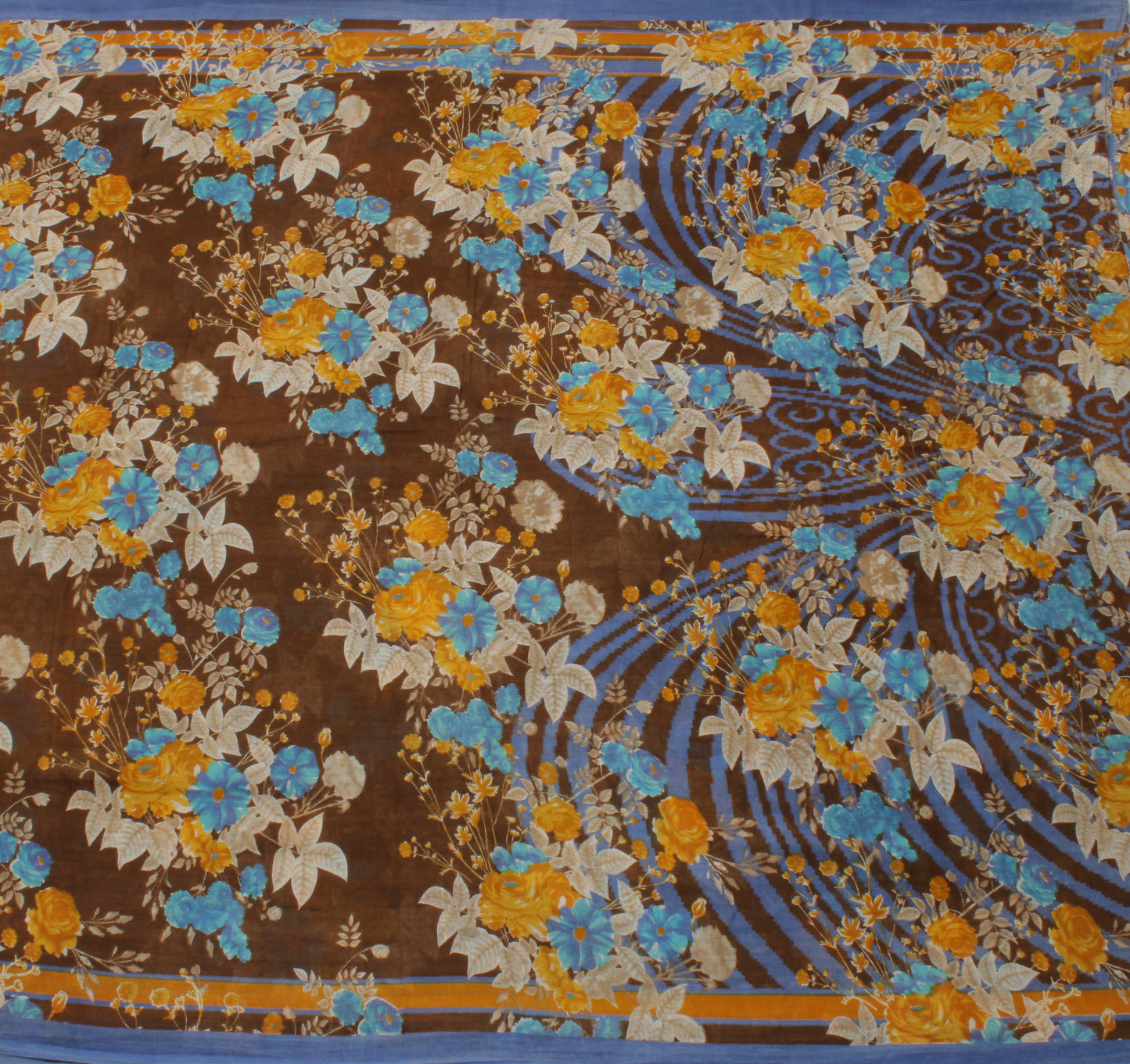 Sushila Vintage Brown Saree 100% Pure Cotton Printed Floral Soft Craft Fabric