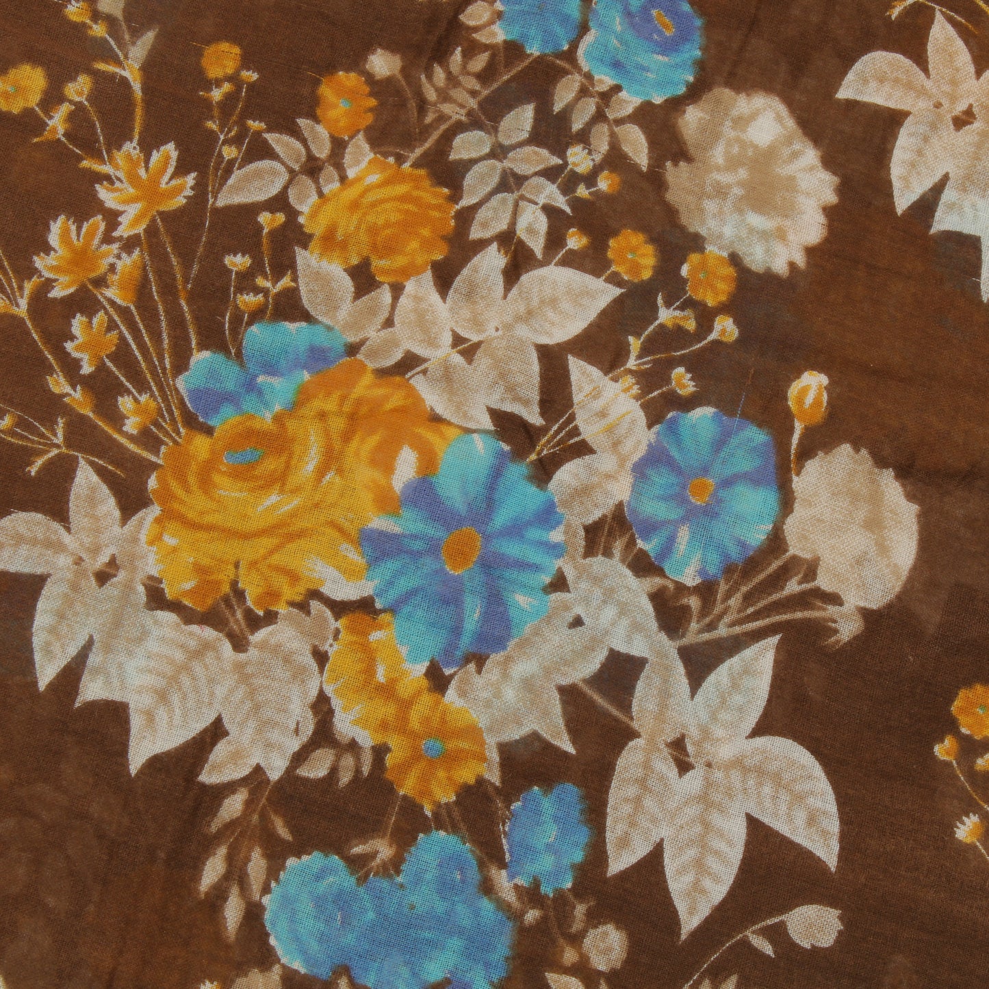 Sushila Vintage Brown Saree 100% Pure Cotton Printed Floral Soft Craft Fabric