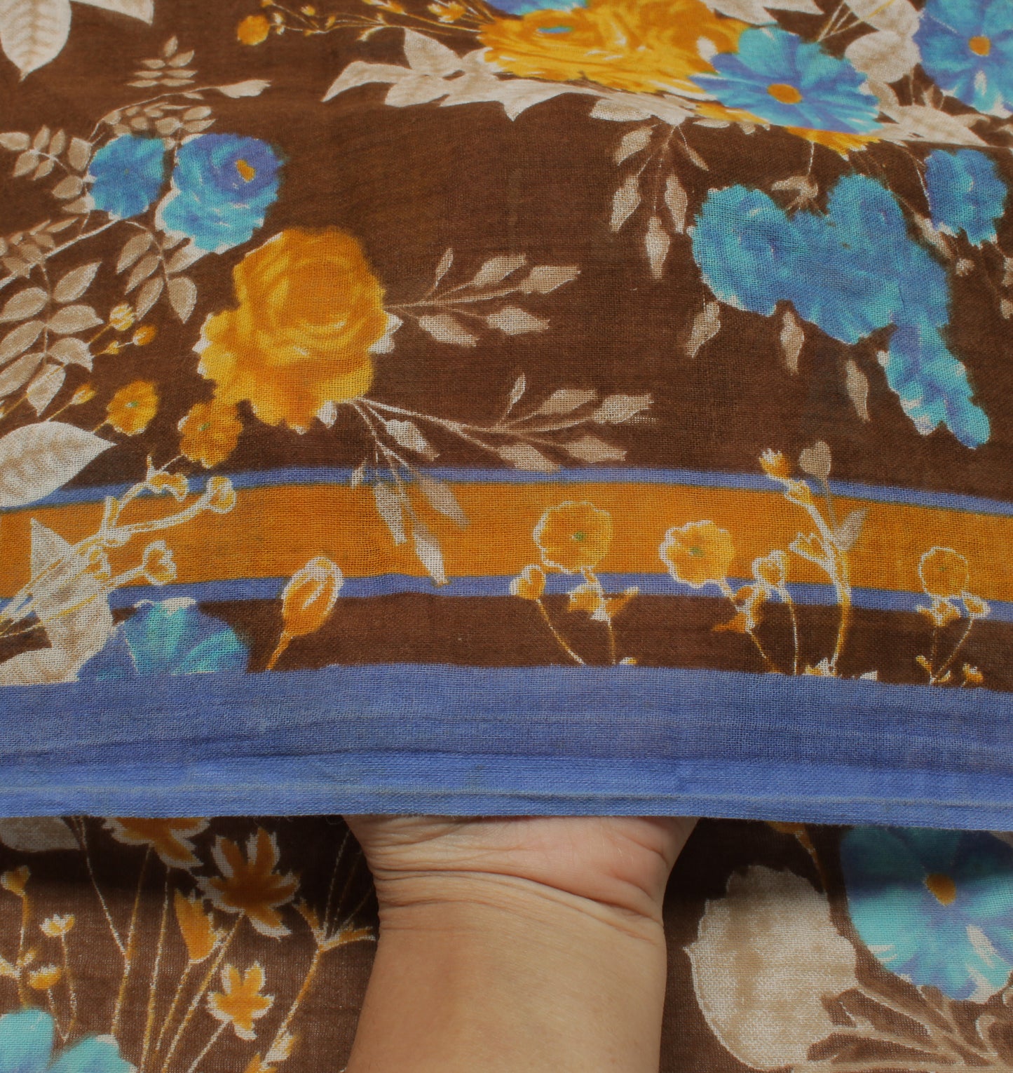 Sushila Vintage Brown Saree 100% Pure Cotton Printed Floral Soft Craft Fabric