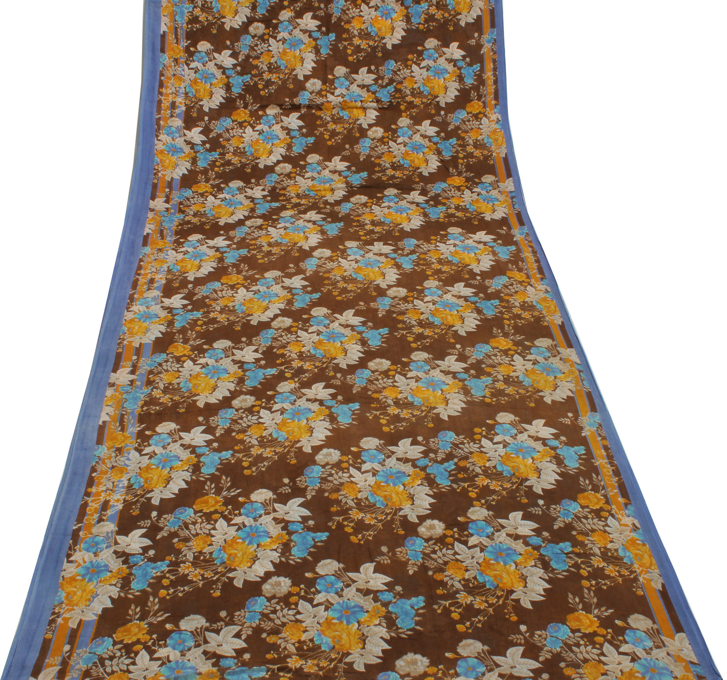 Sushila Vintage Brown Saree 100% Pure Cotton Printed Floral Soft Craft Fabric