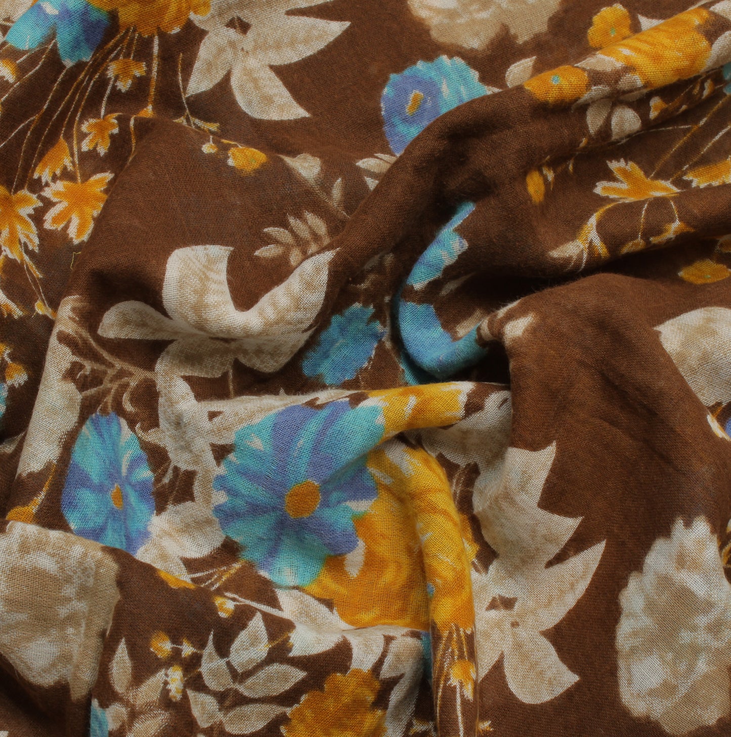 Sushila Vintage Brown Saree 100% Pure Cotton Printed Floral Soft Craft Fabric