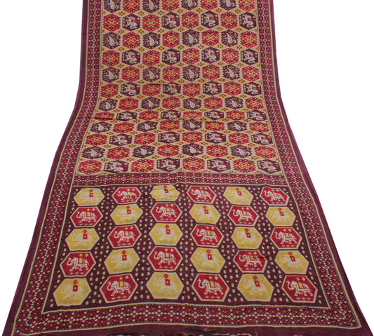 Sushila Vintage Yellow Saree 100% Pure Cotton Printed Animals Soft Craft Fabric