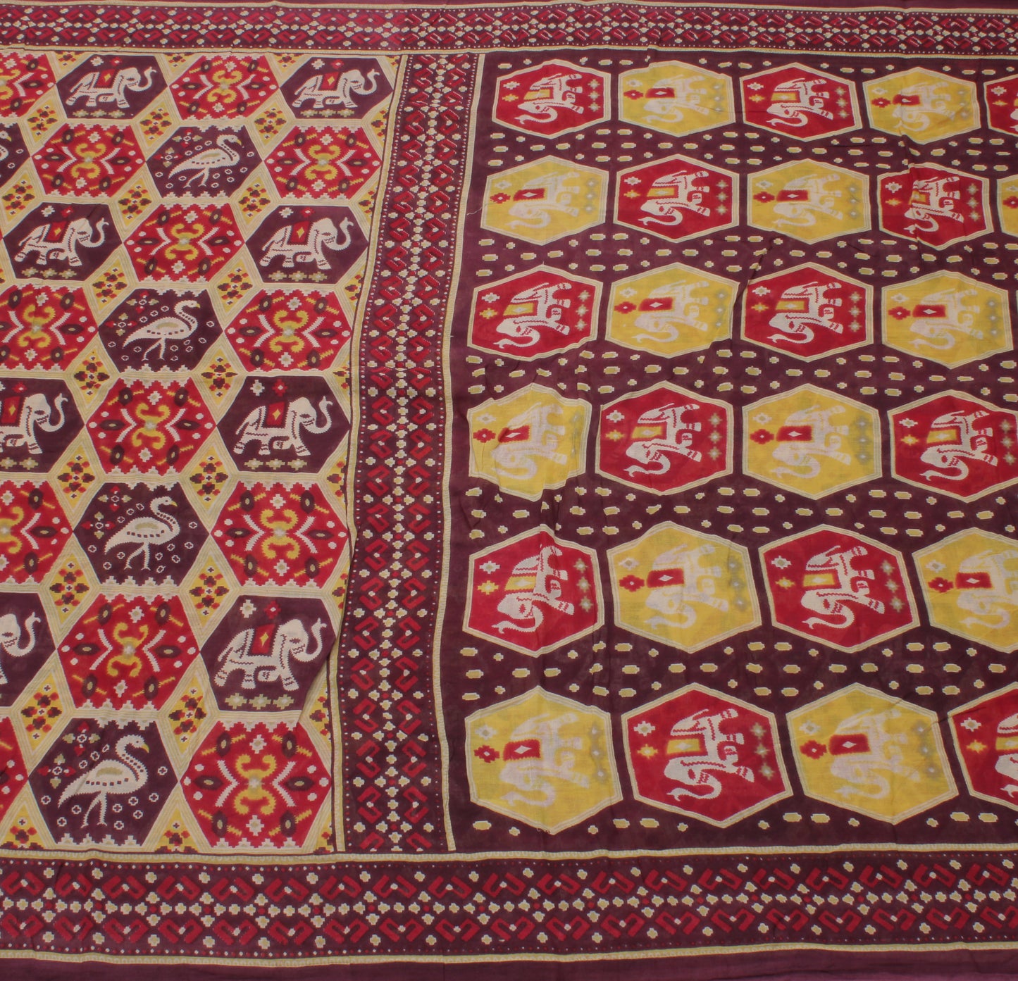 Sushila Vintage Yellow Saree 100% Pure Cotton Printed Animals Soft Craft Fabric