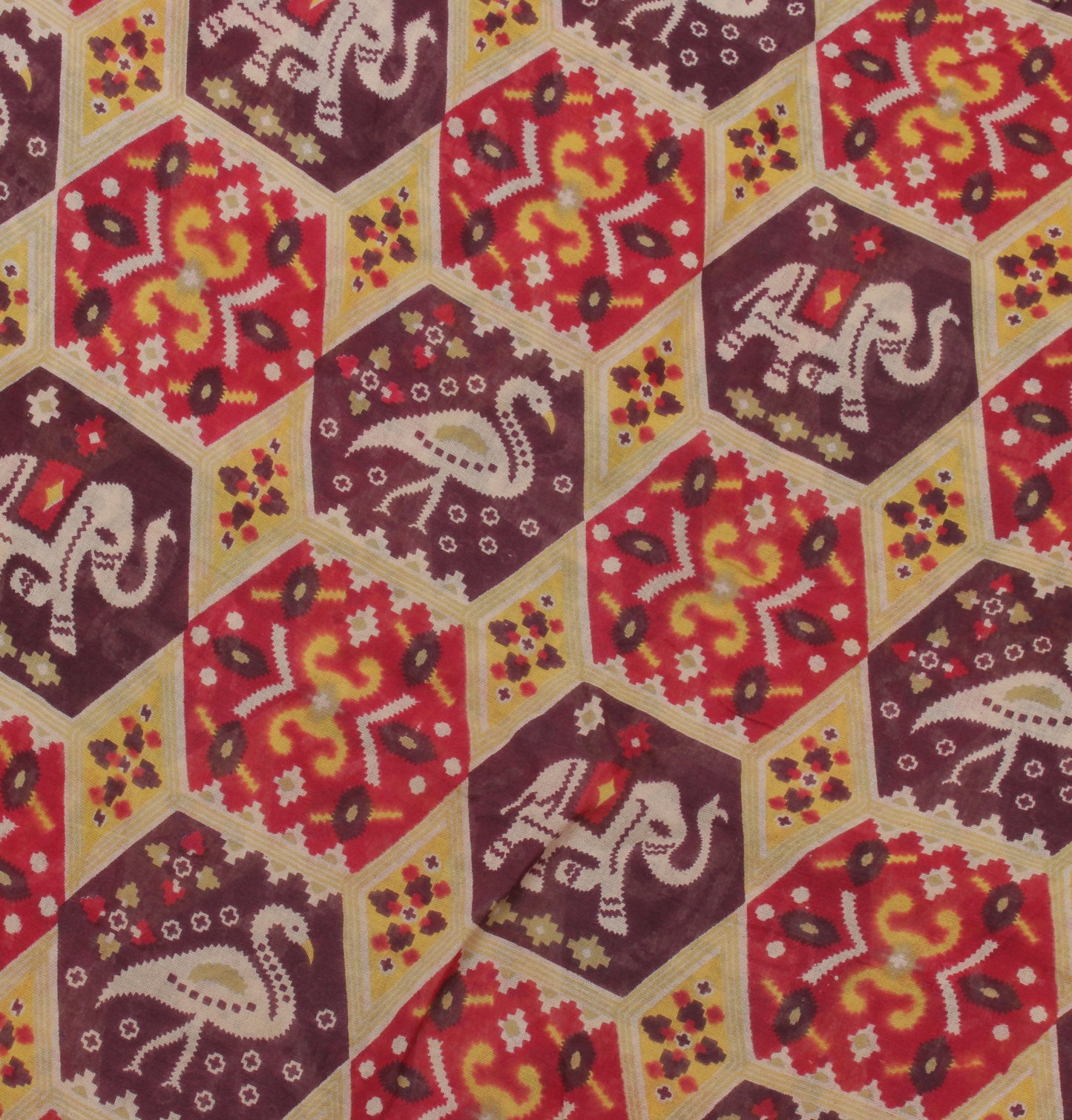 Sushila Vintage Yellow Saree 100% Pure Cotton Printed Animals Soft Craft Fabric