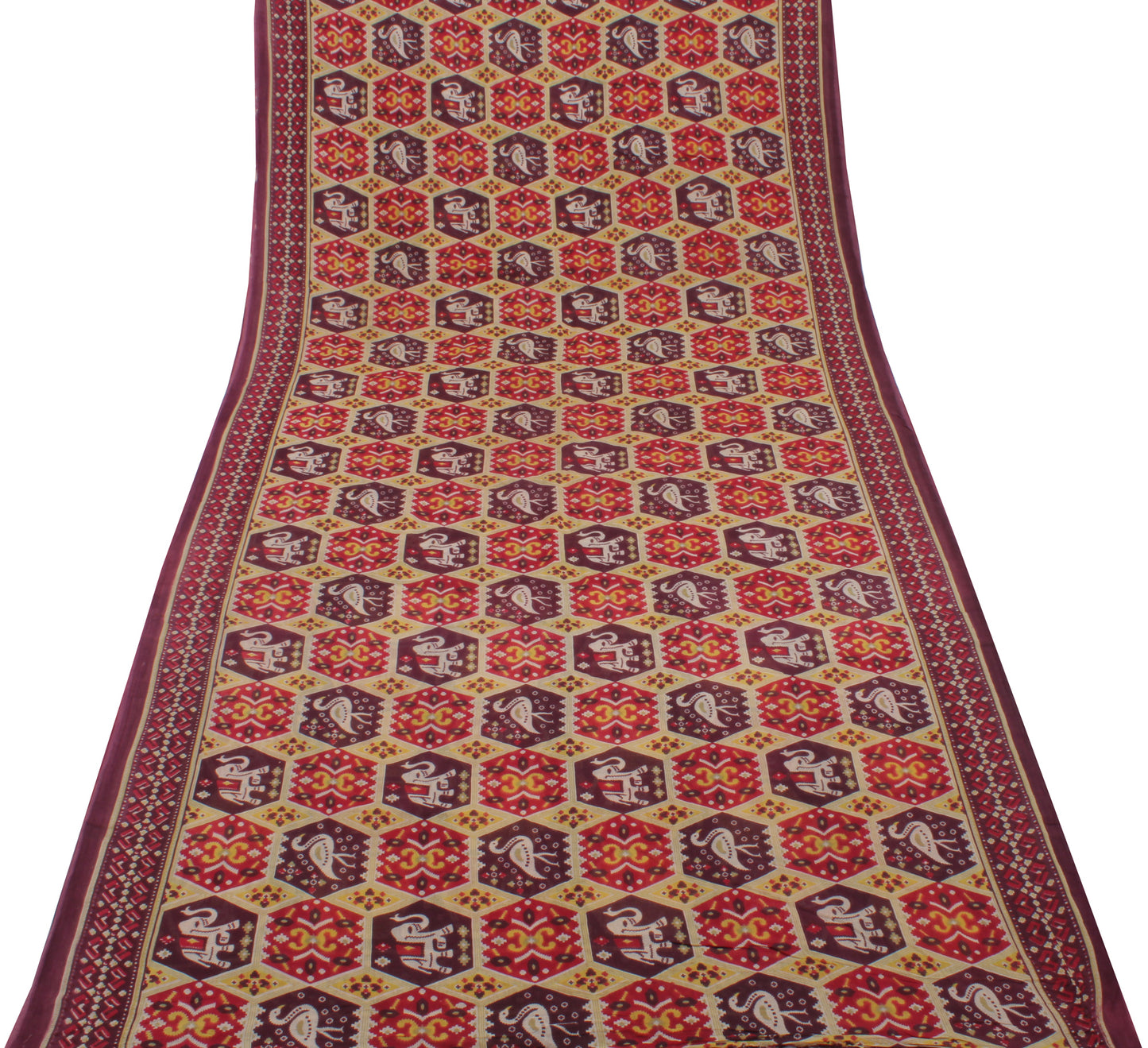 Sushila Vintage Yellow Saree 100% Pure Cotton Printed Animals Soft Craft Fabric