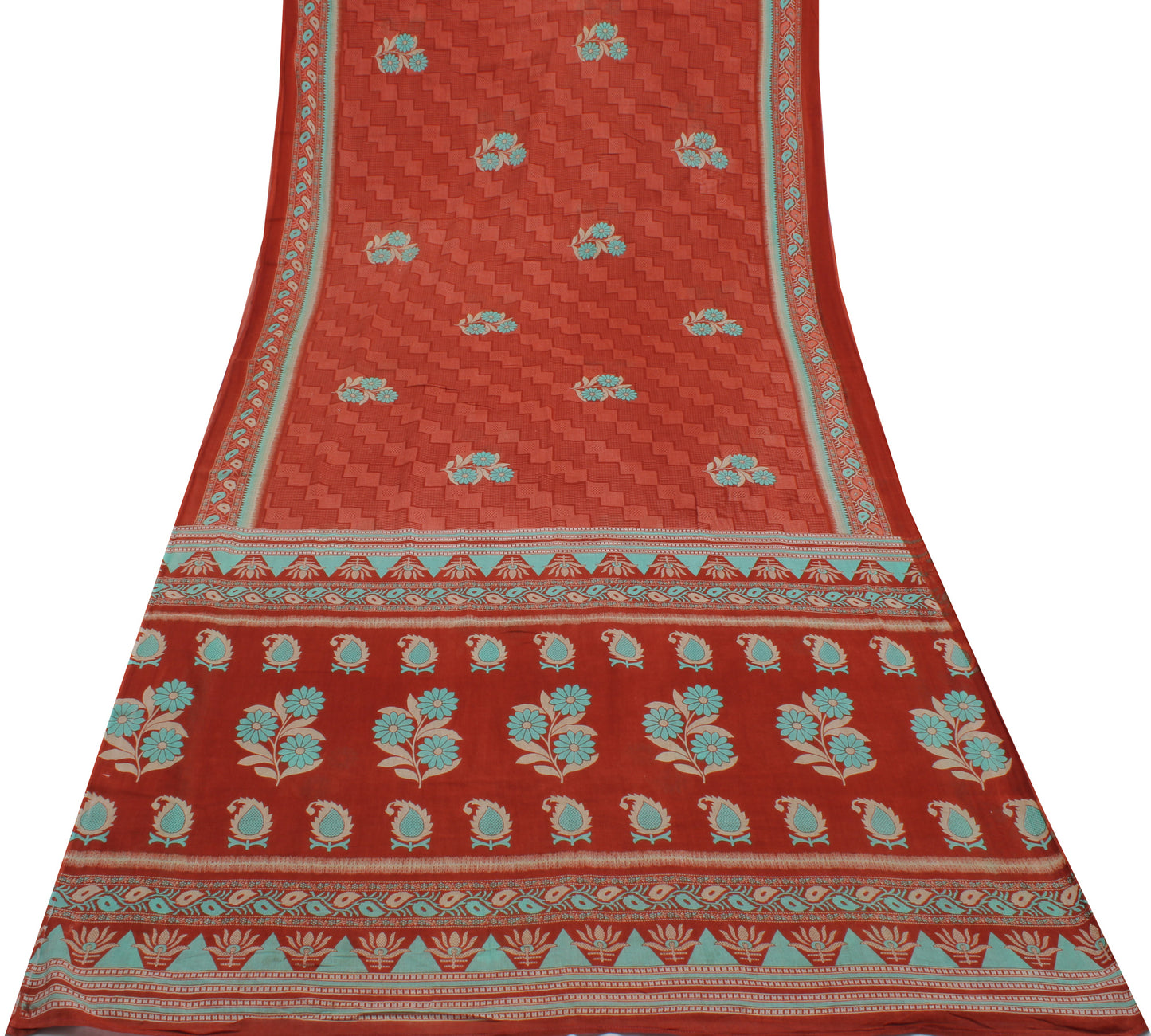 Sushila Vintage Brown Saree 100% Pure Cotton Printed Floral Soft Craft Fabric