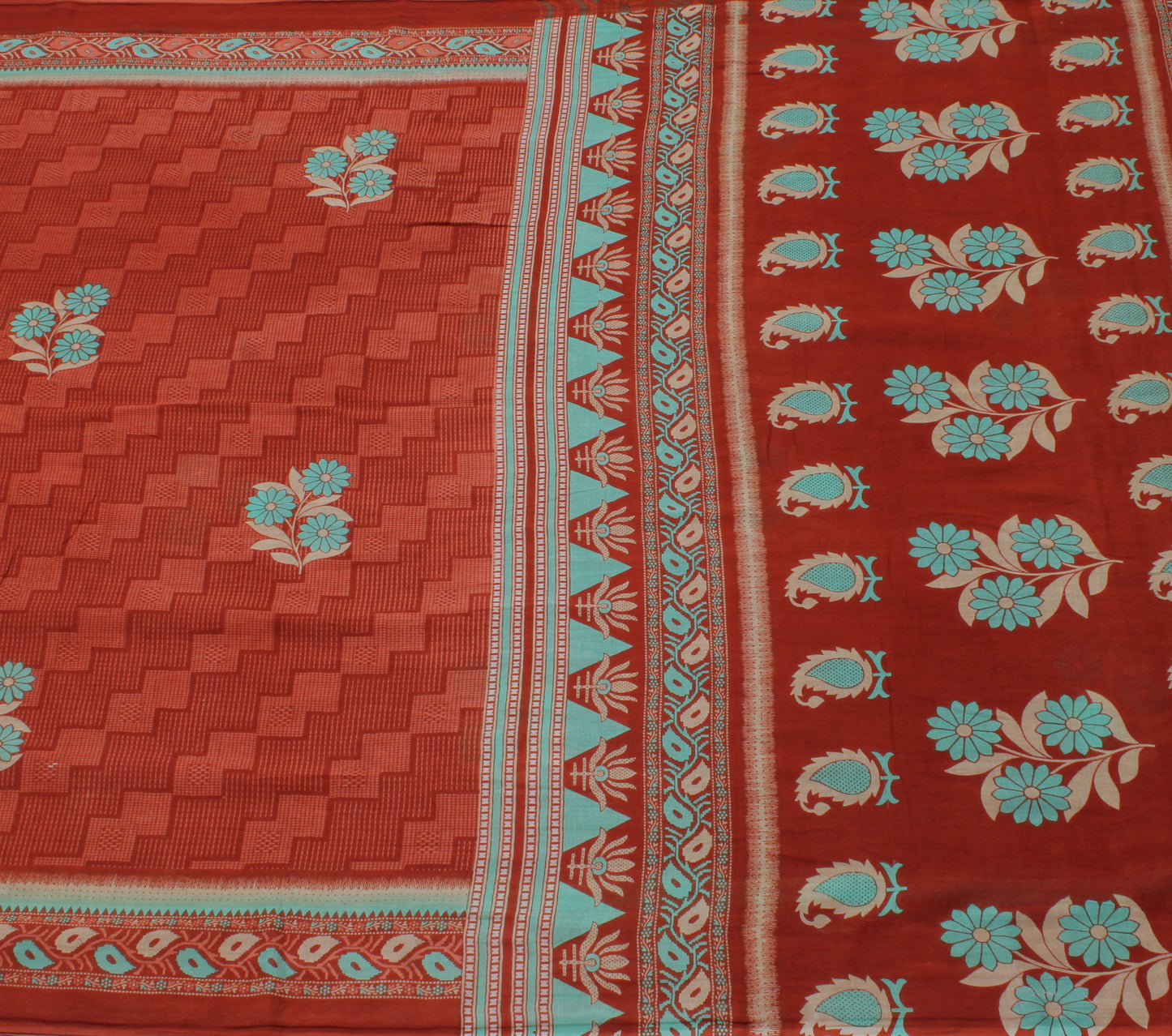 Sushila Vintage Brown Saree 100% Pure Cotton Printed Floral Soft Craft Fabric