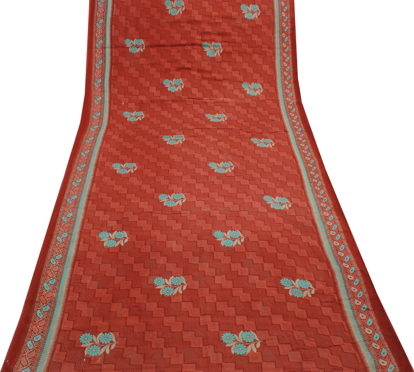 Sushila Vintage Brown Saree 100% Pure Cotton Printed Floral Soft Craft Fabric