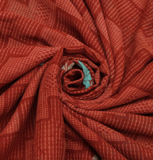 Sushila Vintage Brown Saree 100% Pure Cotton Printed Floral Soft Craft Fabric
