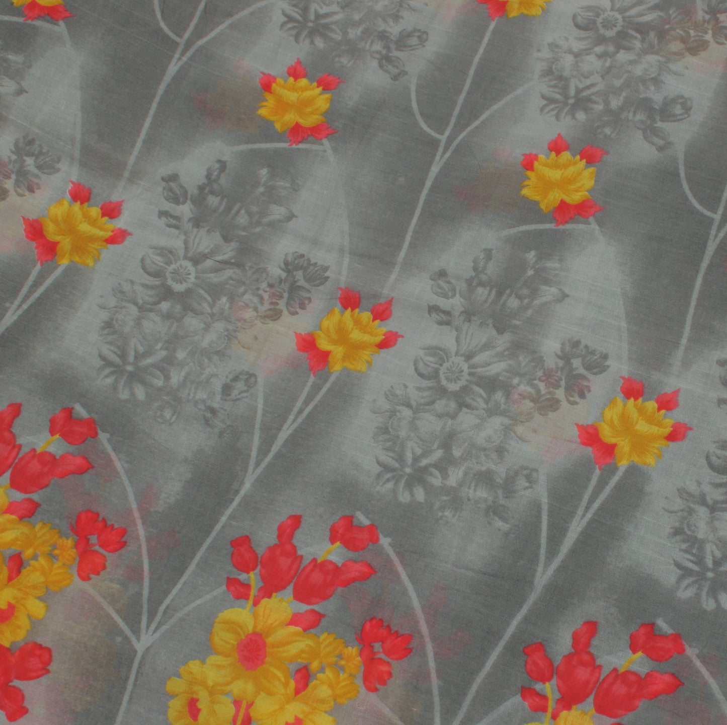 Sushila Vintage Gray Saree 100% Pure Cotton Printed Floral Soft Craft Fabric
