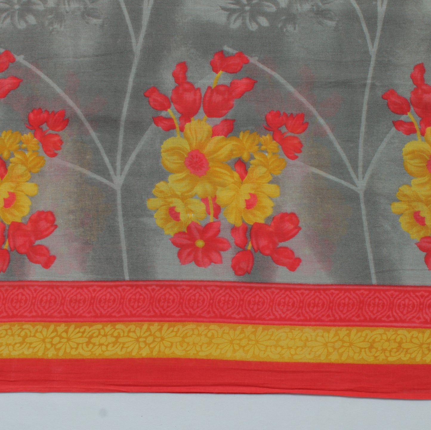 Sushila Vintage Gray Saree 100% Pure Cotton Printed Floral Soft Craft Fabric