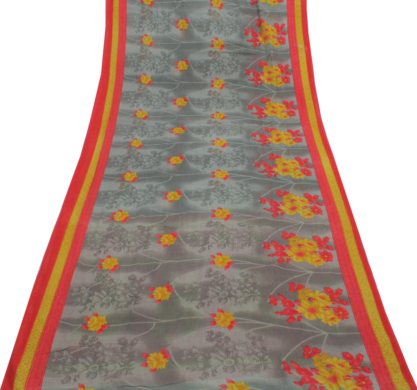 Sushila Vintage Gray Saree 100% Pure Cotton Printed Floral Soft Craft Fabric