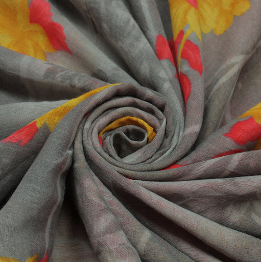 Sushila Vintage Gray Saree 100% Pure Cotton Printed Floral Soft Craft Fabric