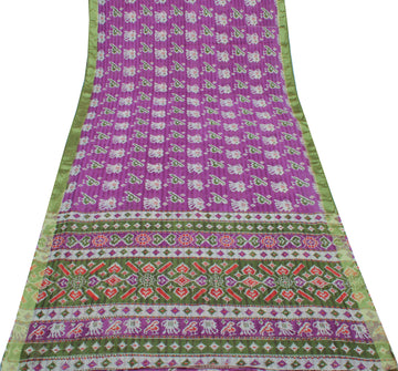 Sushila Vintage Purple Sari 100% Pure Cotton Printed Elephant Birds Craft Fabric